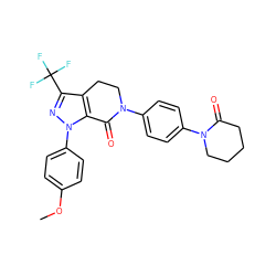 COc1ccc(-n2nc(C(F)(F)F)c3c2C(=O)N(c2ccc(N4CCCCC4=O)cc2)CC3)cc1 ZINC000014969511