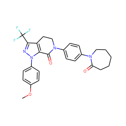 COc1ccc(-n2nc(C(F)(F)F)c3c2C(=O)N(c2ccc(N4CCCCCC4=O)cc2)CC3)cc1 ZINC000014969515