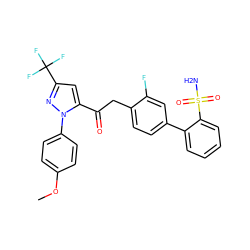 COc1ccc(-n2nc(C(F)(F)F)cc2C(=O)Cc2ccc(-c3ccccc3S(N)(=O)=O)cc2F)cc1 ZINC000029037702