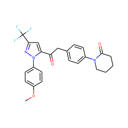 COc1ccc(-n2nc(C(F)(F)F)cc2C(=O)Cc2ccc(N3CCCCC3=O)cc2)cc1 ZINC000029037707