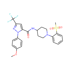 COc1ccc(-n2nc(C(F)(F)F)cc2C(=O)NC2CCN(c3ccccc3S(C)(=O)=O)CC2)cc1 ZINC000014969552