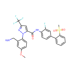 COc1ccc(-n2nc(C(F)(F)F)cc2C(=O)Nc2ccc(-c3ccccc3S(C)(=O)=O)cc2F)c(CN)c1 ZINC000027561729