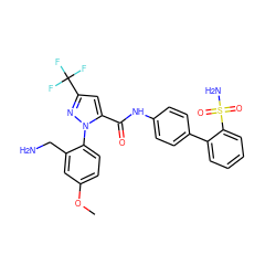 COc1ccc(-n2nc(C(F)(F)F)cc2C(=O)Nc2ccc(-c3ccccc3S(N)(=O)=O)cc2)c(CN)c1 ZINC000027564127