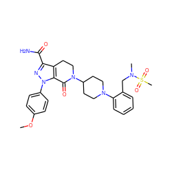 COc1ccc(-n2nc(C(N)=O)c3c2C(=O)N(C2CCN(c4ccccc4CN(C)S(C)(=O)=O)CC2)CC3)cc1 ZINC000014969600