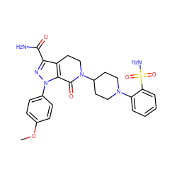 COc1ccc(-n2nc(C(N)=O)c3c2C(=O)N(C2CCN(c4ccccc4S(N)(=O)=O)CC2)CC3)cc1 ZINC000014969604