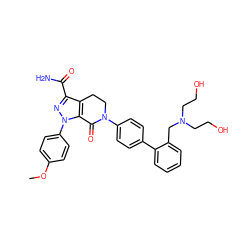 COc1ccc(-n2nc(C(N)=O)c3c2C(=O)N(c2ccc(-c4ccccc4CN(CCO)CCO)cc2)CC3)cc1 ZINC000014969483