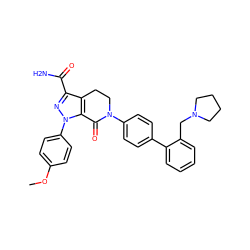 COc1ccc(-n2nc(C(N)=O)c3c2C(=O)N(c2ccc(-c4ccccc4CN4CCCC4)cc2)CC3)cc1 ZINC000014969475