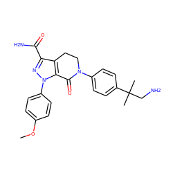 COc1ccc(-n2nc(C(N)=O)c3c2C(=O)N(c2ccc(C(C)(C)CN)cc2)CC3)cc1 ZINC000146878488