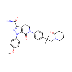 COc1ccc(-n2nc(C(N)=O)c3c2C(=O)N(c2ccc(C(C)(C)CN4CCCCC4=O)cc2)CC3)cc1 ZINC000146607034