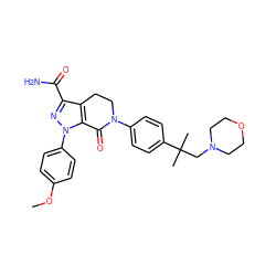 COc1ccc(-n2nc(C(N)=O)c3c2C(=O)N(c2ccc(C(C)(C)CN4CCOCC4)cc2)CC3)cc1 ZINC000201955486