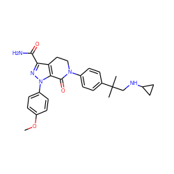 COc1ccc(-n2nc(C(N)=O)c3c2C(=O)N(c2ccc(C(C)(C)CNC4CC4)cc2)CC3)cc1 ZINC000147329826