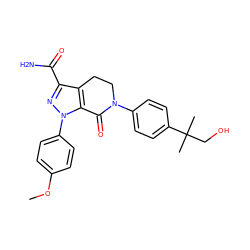 COc1ccc(-n2nc(C(N)=O)c3c2C(=O)N(c2ccc(C(C)(C)CO)cc2)CC3)cc1 ZINC000043206819