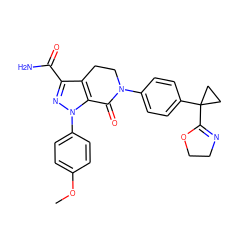 COc1ccc(-n2nc(C(N)=O)c3c2C(=O)N(c2ccc(C4(C5=NCCO5)CC4)cc2)CC3)cc1 ZINC000040848311