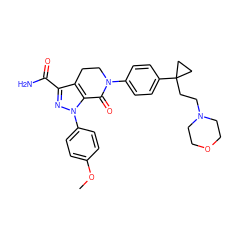 COc1ccc(-n2nc(C(N)=O)c3c2C(=O)N(c2ccc(C4(CCN5CCOCC5)CC4)cc2)CC3)cc1 ZINC000040862894