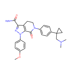 COc1ccc(-n2nc(C(N)=O)c3c2C(=O)N(c2ccc(C4(CN(C)C)CC4)cc2)CC3)cc1 ZINC000038842489