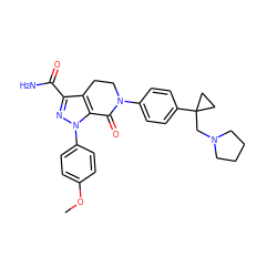 COc1ccc(-n2nc(C(N)=O)c3c2C(=O)N(c2ccc(C4(CN5CCCC5)CC4)cc2)CC3)cc1 ZINC000038943760