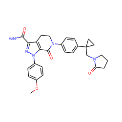 COc1ccc(-n2nc(C(N)=O)c3c2C(=O)N(c2ccc(C4(CN5CCCC5=O)CC4)cc2)CC3)cc1 ZINC000040980863