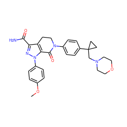 COc1ccc(-n2nc(C(N)=O)c3c2C(=O)N(c2ccc(C4(CN5CCOCC5)CC4)cc2)CC3)cc1 ZINC000040860632