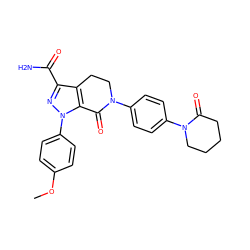 COc1ccc(-n2nc(C(N)=O)c3c2C(=O)N(c2ccc(N4CCCCC4=O)cc2)CC3)cc1 ZINC000011677837