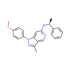 COc1ccc(-n2nc(C)c3cnc(N[C@@H](C)c4ccccc4)cc32)cc1 ZINC000040953095