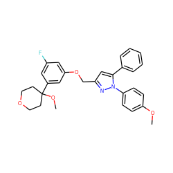 COc1ccc(-n2nc(COc3cc(F)cc(C4(OC)CCOCC4)c3)cc2-c2ccccc2)cc1 ZINC000013585668