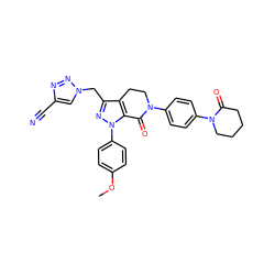 COc1ccc(-n2nc(Cn3cc(C#N)nn3)c3c2C(=O)N(c2ccc(N4CCCCC4=O)cc2)CC3)cc1 ZINC001772584450