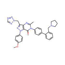 COc1ccc(-n2nc(Cn3ncnn3)c3nc(C)n(-c4ccc(-c5ccccc5CN5CCCC5)cc4)c(=O)c32)cc1 ZINC000003842918