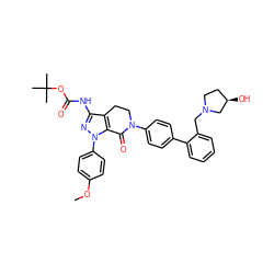 COc1ccc(-n2nc(NC(=O)OC(C)(C)C)c3c2C(=O)N(c2ccc(-c4ccccc4CN4CC[C@@H](O)C4)cc2)CC3)cc1 ZINC000014969405