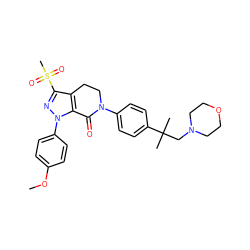 COc1ccc(-n2nc(S(C)(=O)=O)c3c2C(=O)N(c2ccc(C(C)(C)CN4CCOCC4)cc2)CC3)cc1 ZINC000299833188