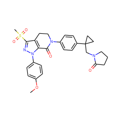 COc1ccc(-n2nc(S(C)(=O)=O)c3c2C(=O)N(c2ccc(C4(CN5CCCC5=O)CC4)cc2)CC3)cc1 ZINC000044358907