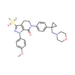 COc1ccc(-n2nc(S(C)(=O)=O)c3c2C(=O)N(c2ccc(C4(CN5CCOCC5)CC4)cc2)CC3)cc1 ZINC000042834201