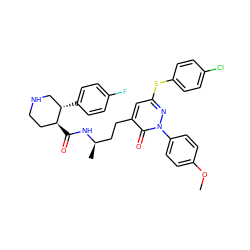 COc1ccc(-n2nc(Sc3ccc(Cl)cc3)cc(CC[C@@H](C)NC(=O)[C@H]3CCNC[C@@H]3c3ccc(F)cc3)c2=O)cc1 ZINC000028461179