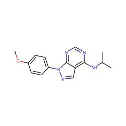 COc1ccc(-n2ncc3c(NC(C)C)ncnc32)cc1 ZINC000000425590