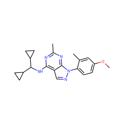 COc1ccc(-n2ncc3c(NC(C4CC4)C4CC4)nc(C)nc32)c(C)c1 ZINC000072124309