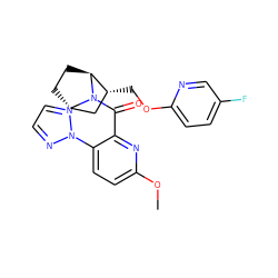 COc1ccc(-n2nccn2)c(C(=O)N2[C@H]3CC[C@H]2[C@H](COc2ccc(F)cn2)C3)n1 ZINC000220718840