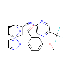 COc1ccc(-n2nccn2)c(C(=O)N2[C@H]3CC[C@H]2[C@H](Nc2cnc(C(F)(F)F)cn2)C3)c1 ZINC000221044371