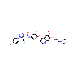 COc1ccc(-n2nnc(C(=O)Nc3ccc(Oc4ccnc5cc(OCCCN6CCCC6)c(OC)cc45)c(F)c3)c2C(F)(F)F)cc1 ZINC000299836166