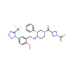 COc1ccc(-n2nnnc2C(F)(F)F)cc1CN[C@H]1CCN(C(=O)C2CN(C(C)=O)C2)C[C@H]1c1ccccc1 ZINC000073167651