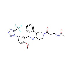 COc1ccc(-n2nnnc2C(F)(F)F)cc1CN[C@H]1CCN(C(=O)CCNC(C)=O)C[C@H]1c1ccccc1 ZINC000073164267