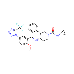 COc1ccc(-n2nnnc2C(F)(F)F)cc1CN[C@H]1CCN(C(=O)NC2CC2)C[C@H]1c1ccccc1 ZINC000073167435