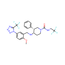 COc1ccc(-n2nnnc2C(F)(F)F)cc1CN[C@H]1CCN(C(=O)NCC(F)(F)F)C[C@H]1c1ccccc1 ZINC000073167645