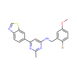 COc1ccc(Br)c(CNc2cc(-c3ccc4ncsc4c3)nc(C)n2)c1 ZINC000142051662