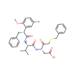 COc1ccc(Br)cc1[C@@H](Cc1ccccc1)C(=O)N[C@H](C(=O)N[C@@H](CC(=O)O)C(=O)CSCc1ccccc1)C(C)C ZINC000028134509