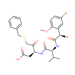 COc1ccc(Br)cc1[C@@H](O)C(=O)N[C@H](C(=O)N[C@@H](CC(=O)O)C(=O)CSCc1ccccc1)C(C)C ZINC000014947295