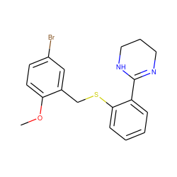 COc1ccc(Br)cc1CSc1ccccc1C1=NCCCN1 ZINC000000590622