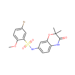 COc1ccc(Br)cc1S(=O)(=O)Nc1ccc2c(c1)OC(C)(C)C(=O)N2 ZINC001191111007