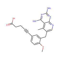 COc1ccc(C#CCCC(=O)O)cc1Cc1cnc2nc(N)nc(N)c2c1C ZINC000013646372