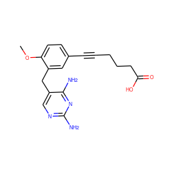 COc1ccc(C#CCCCC(=O)O)cc1Cc1cnc(N)nc1N ZINC000003641214