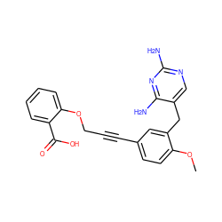 COc1ccc(C#CCOc2ccccc2C(=O)O)cc1Cc1cnc(N)nc1N ZINC000003641192