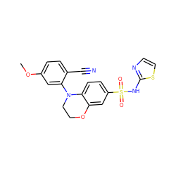 COc1ccc(C#N)c(N2CCOc3cc(S(=O)(=O)Nc4nccs4)ccc32)c1 ZINC000220311158